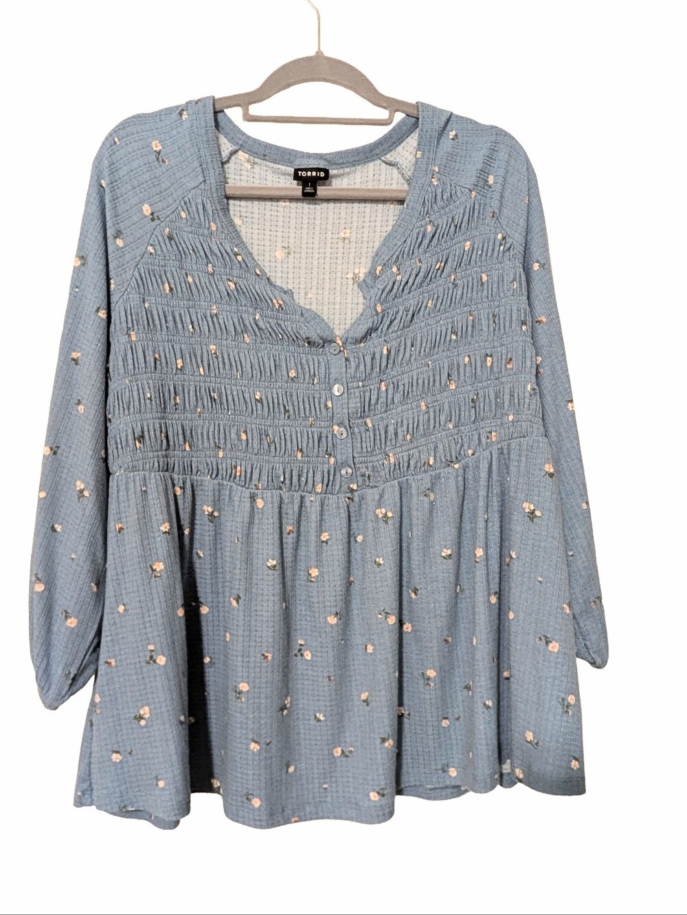 Torrid Dusty Blue Floral Smocked Tunic